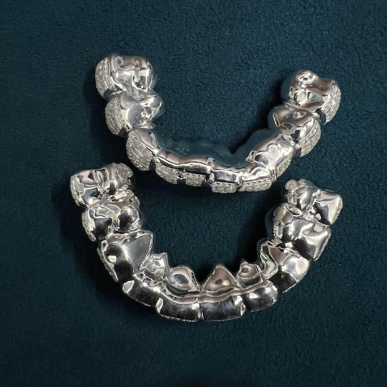 925 Silver Iced Out Custom Moissanite Diamond Hip Hop Teeth Grillz