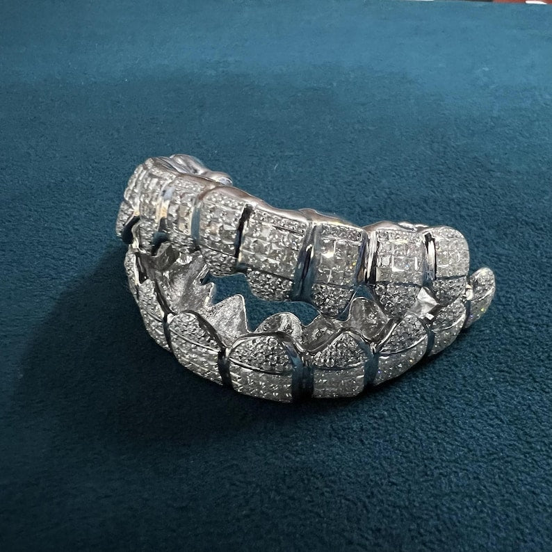 925 Silver Iced Out Custom Moissanite Diamond Hip Hop Teeth Grillz