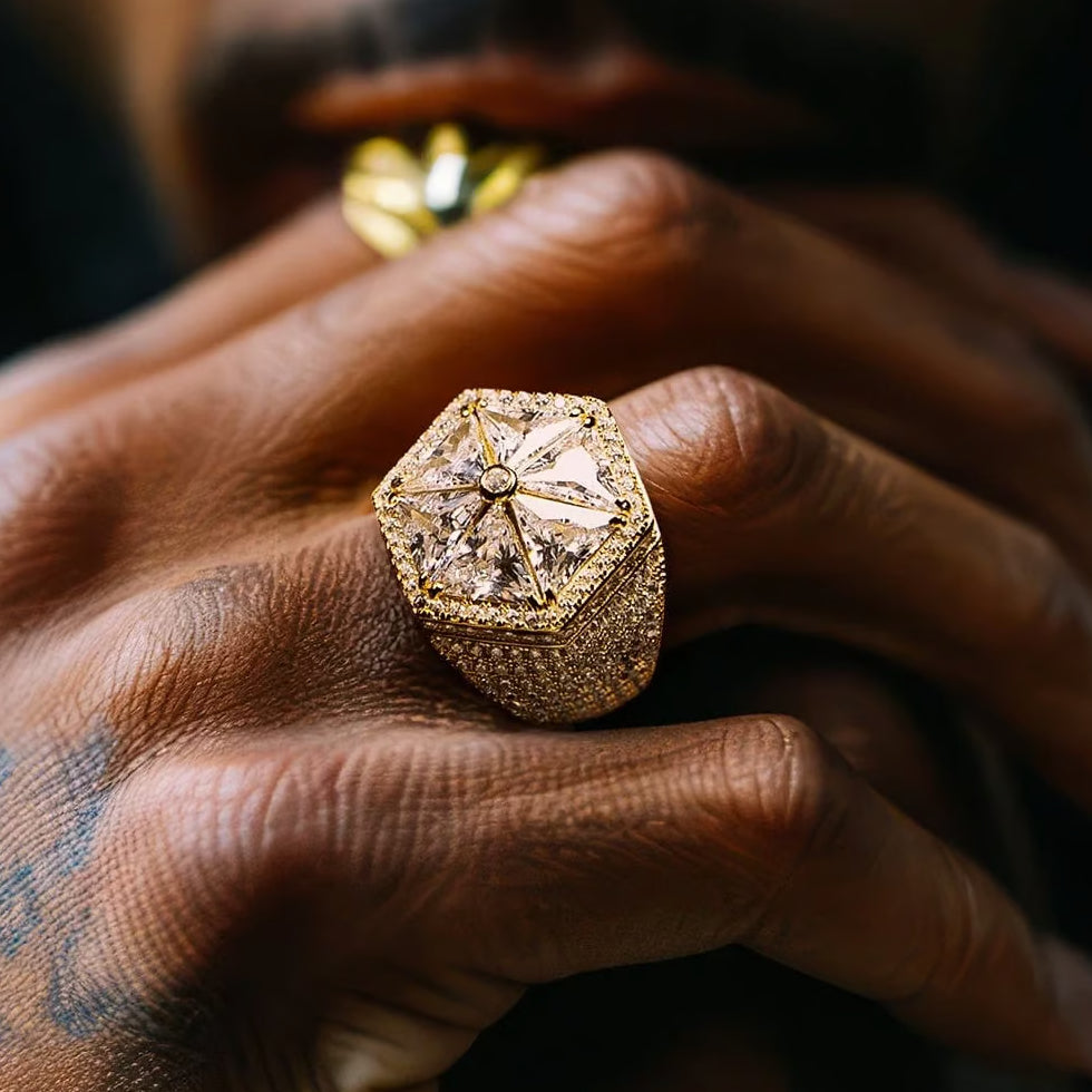 Iced Out 925 Silver Hip HOp Ring With Moissanite Diamond Sparkling Ring