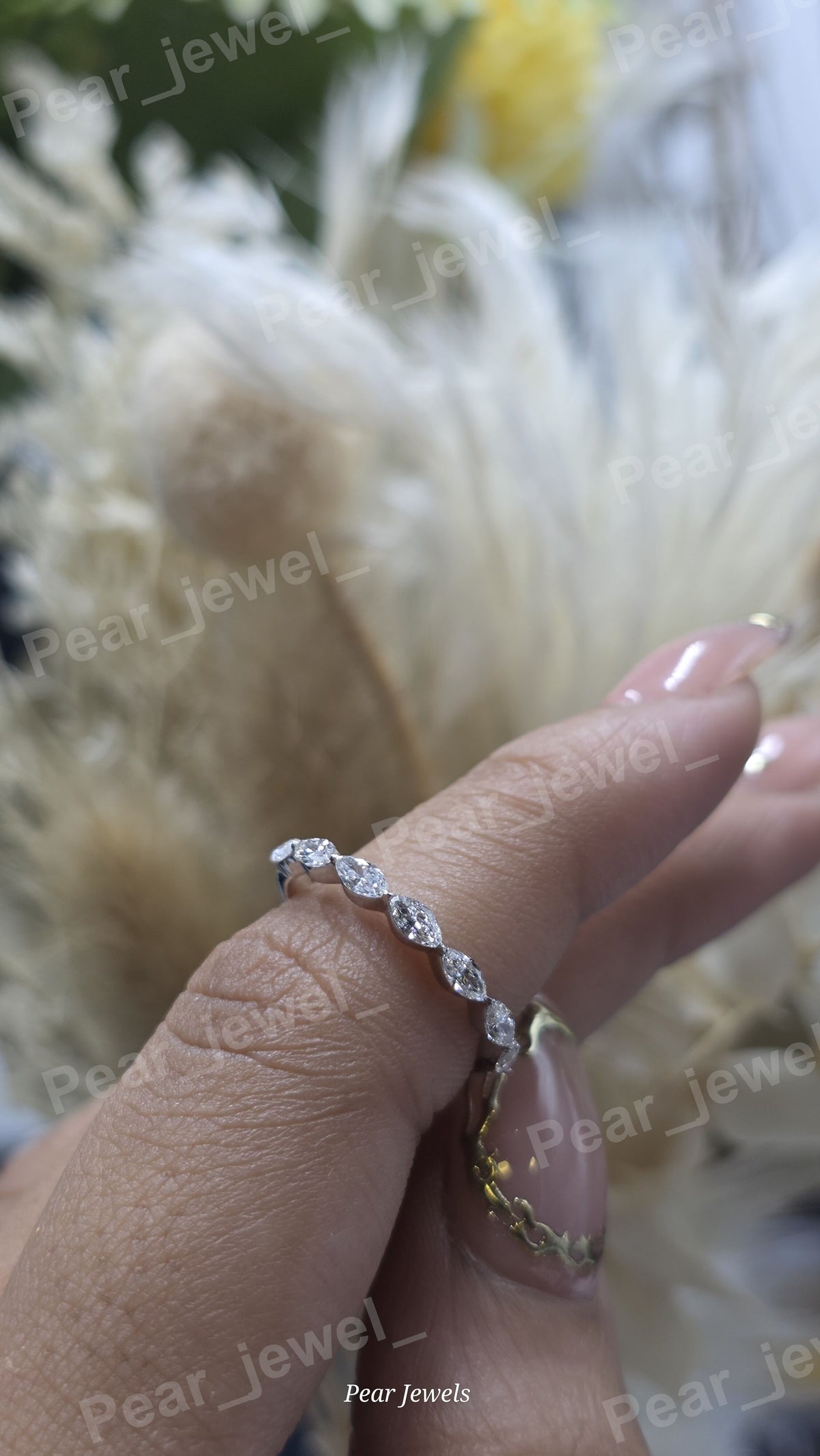 Marquise Cut Moissanite Diamond Iced Out Silver Eternity Luxury Engagement Ring
