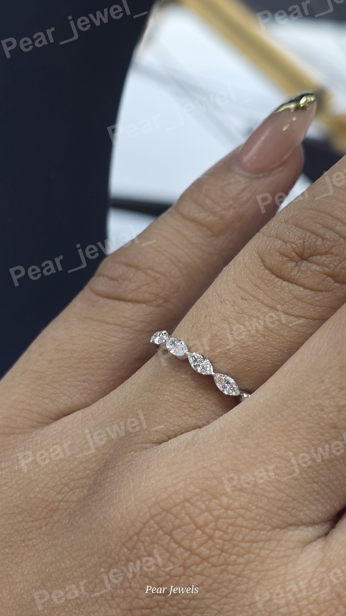 Marquise Cut Moissanite Diamond Iced Out Silver Eternity Luxury Engagement Ring
