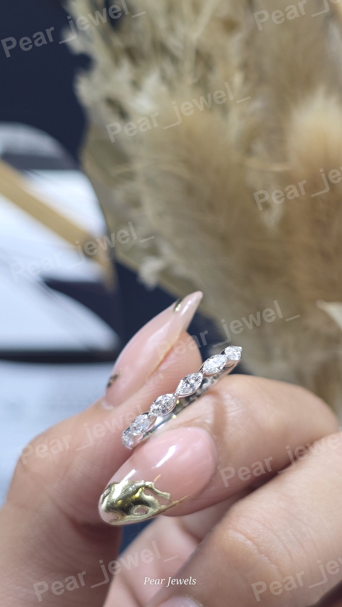 Marquise Cut Moissanite Diamond Iced Out Silver Eternity Luxury Engagement Ring