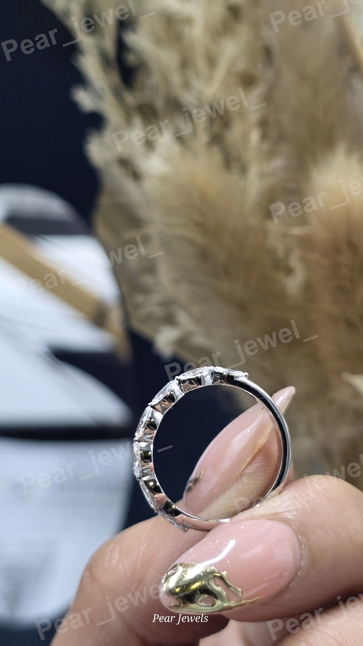 Marquise Cut Moissanite Diamond Iced Out Silver Eternity Luxury Engagement Ring