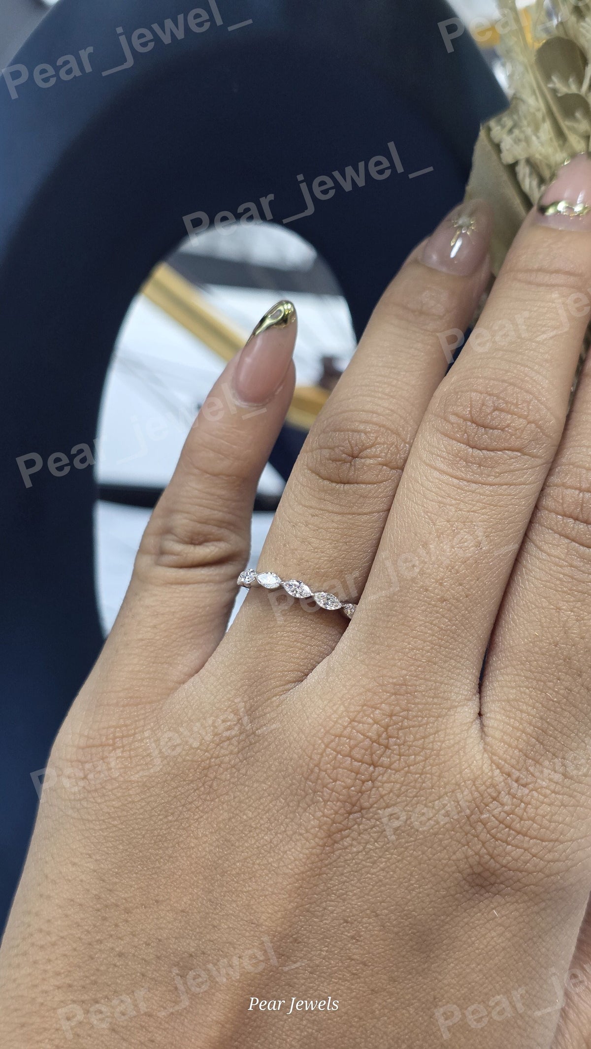 Marquise Cut Moissanite Diamond Iced Out Silver Eternity Luxury Engagement Ring