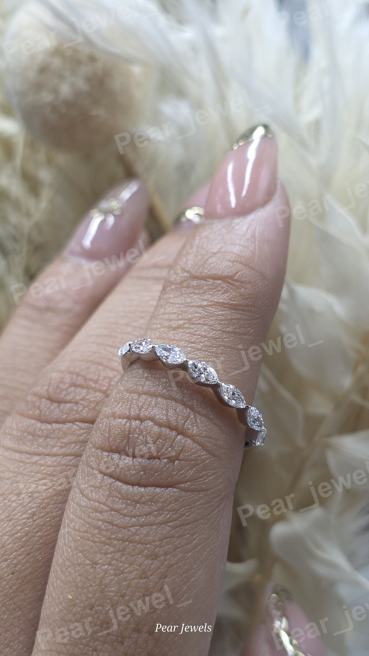 Marquise Cut Moissanite Diamond Iced Out Silver Eternity Luxury Engagement Ring