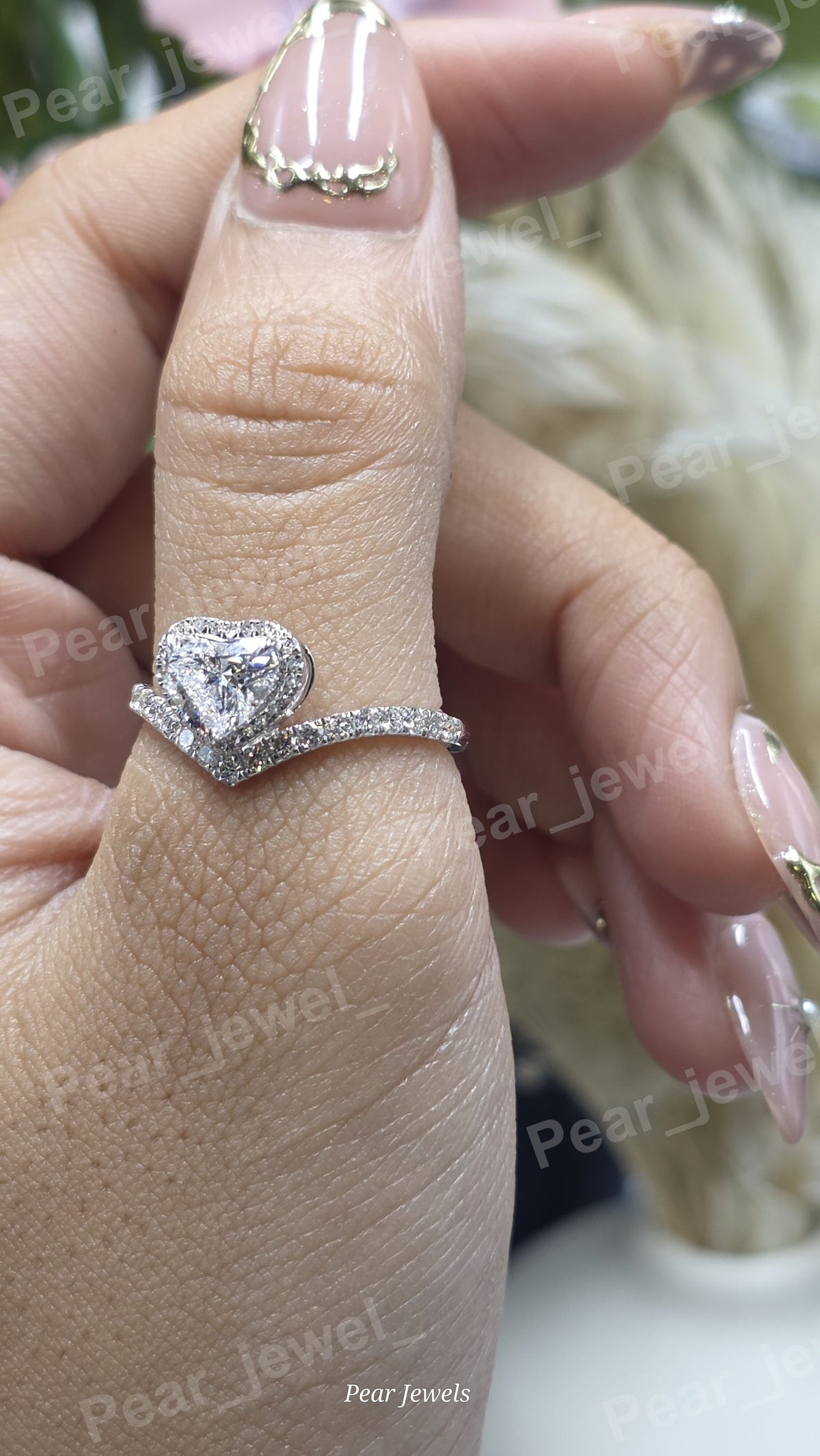 Iced Out Heart Shape Silver Luxury Ring Moissanite Diamond Statement Ring For Women