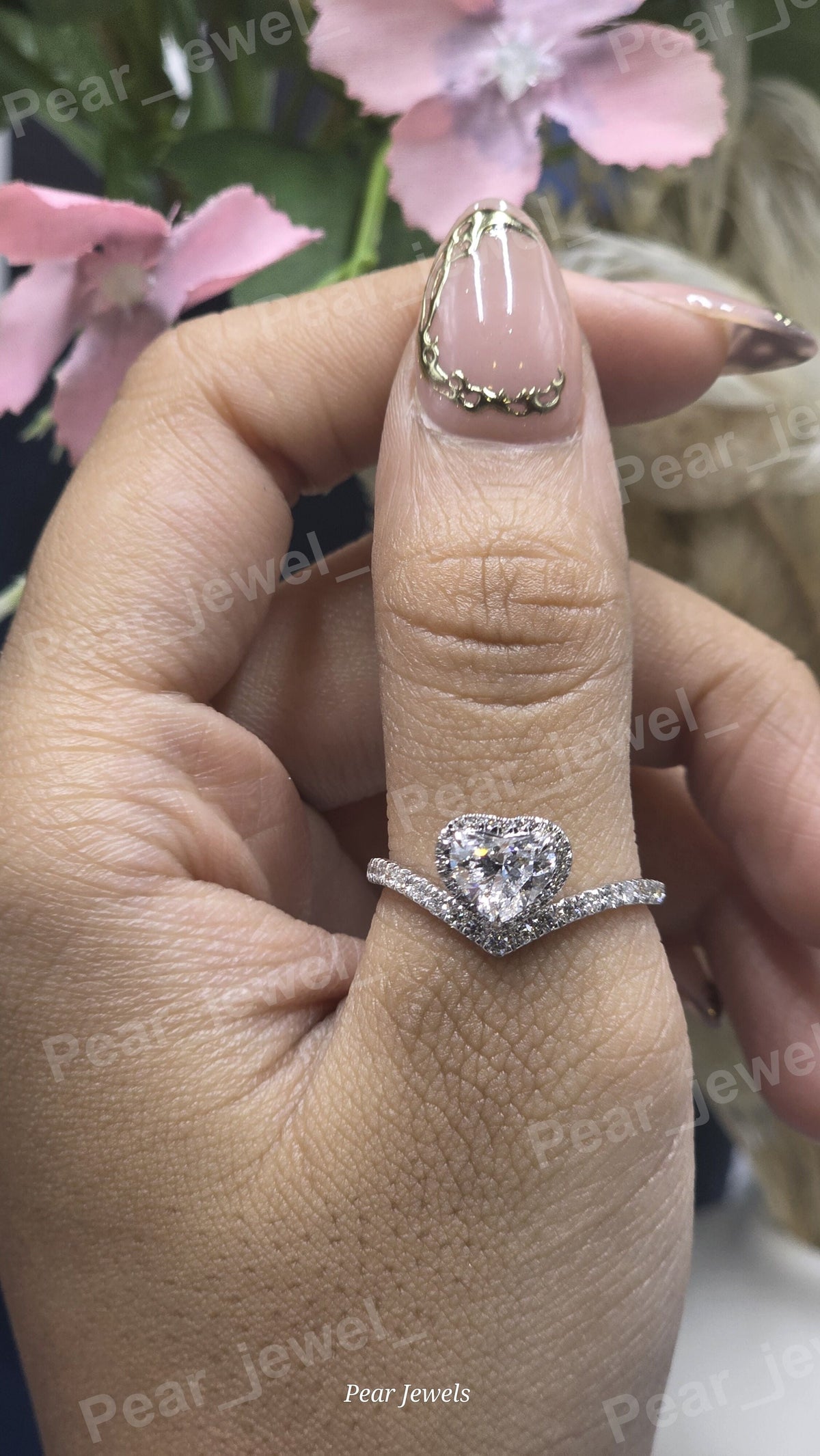 Iced Out Heart Shape Silver Luxury Ring Moissanite Diamond Statement Ring For Women