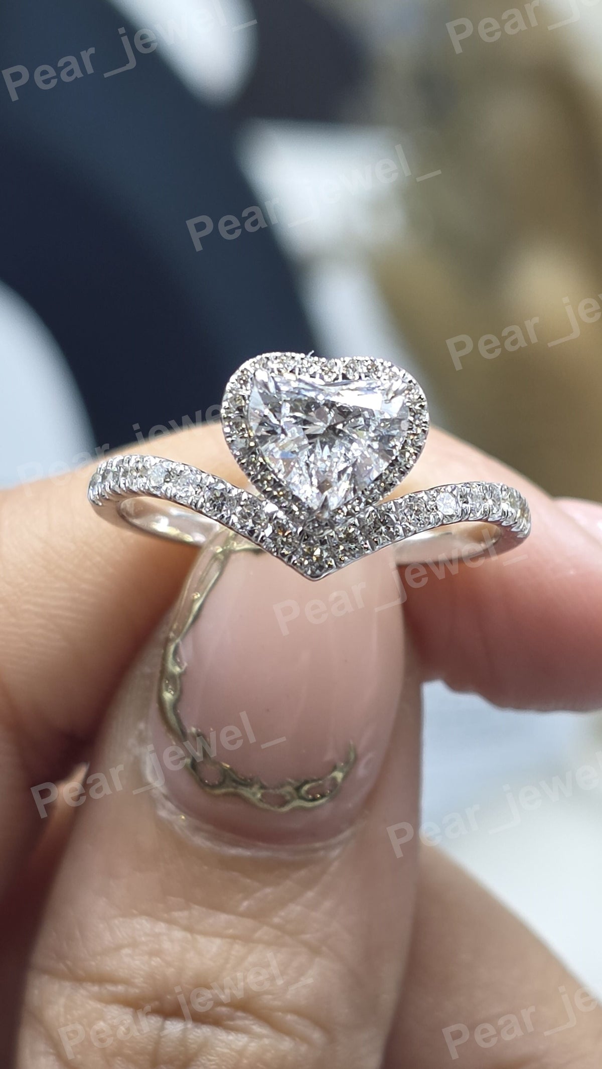 Iced Out Heart Shape Silver Luxury Ring Moissanite Diamond Statement Ring For Women