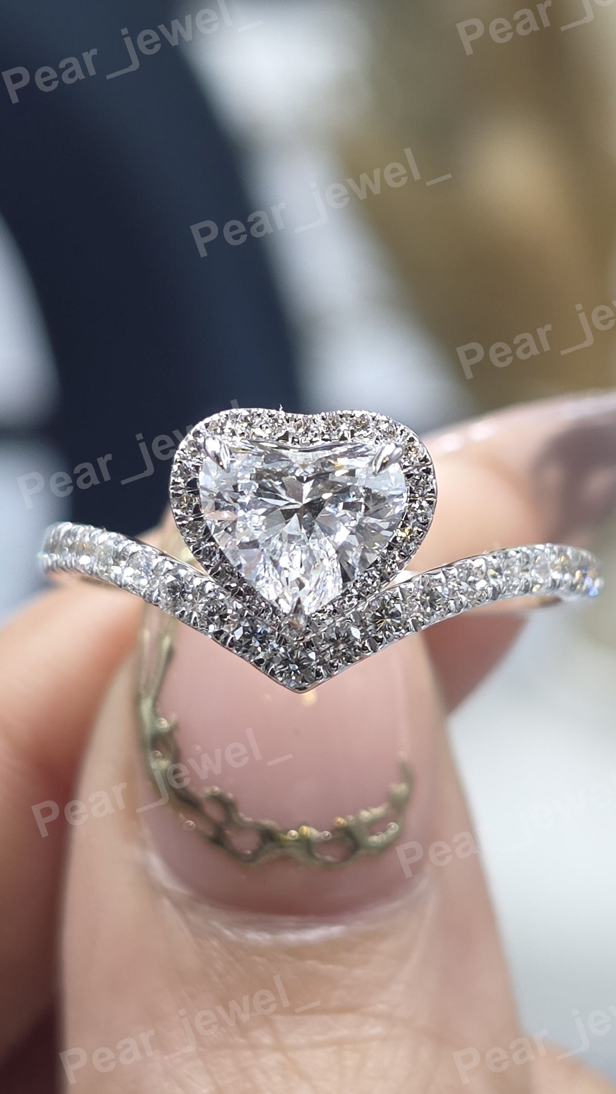 Iced Out Heart Shape Silver Luxury Ring Moissanite Diamond Statement Ring For Women
