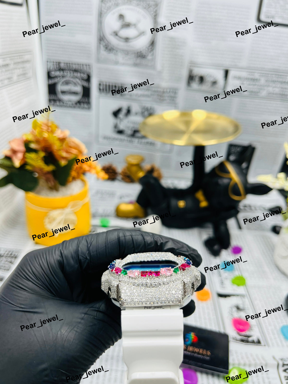 Iced Out Digital Watch Bezel VVS Moissanite Diamond Look Luxury Hip Watch for Men