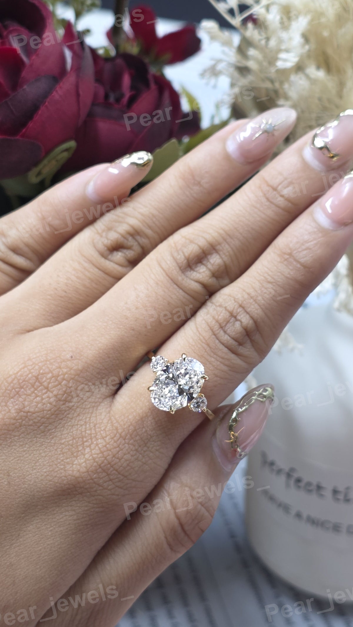 Iced Out 925 Sterling Silver Oval Cut Moissanite Diamond Engagement Women Wear Ring