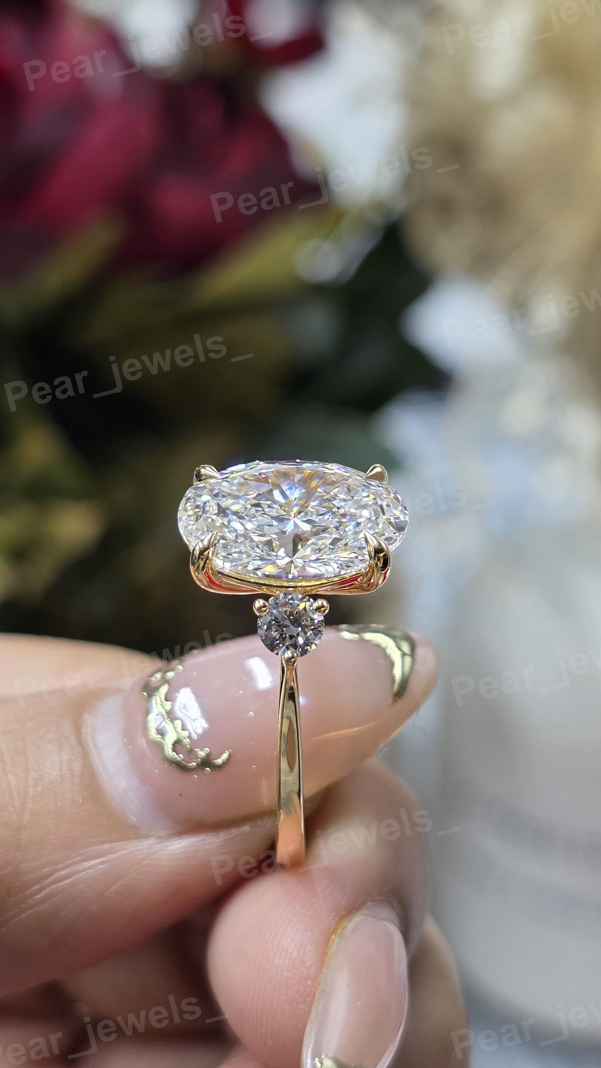 Iced Out 925 Sterling Silver Oval Cut Moissanite Diamond Engagement Women Wear Ring