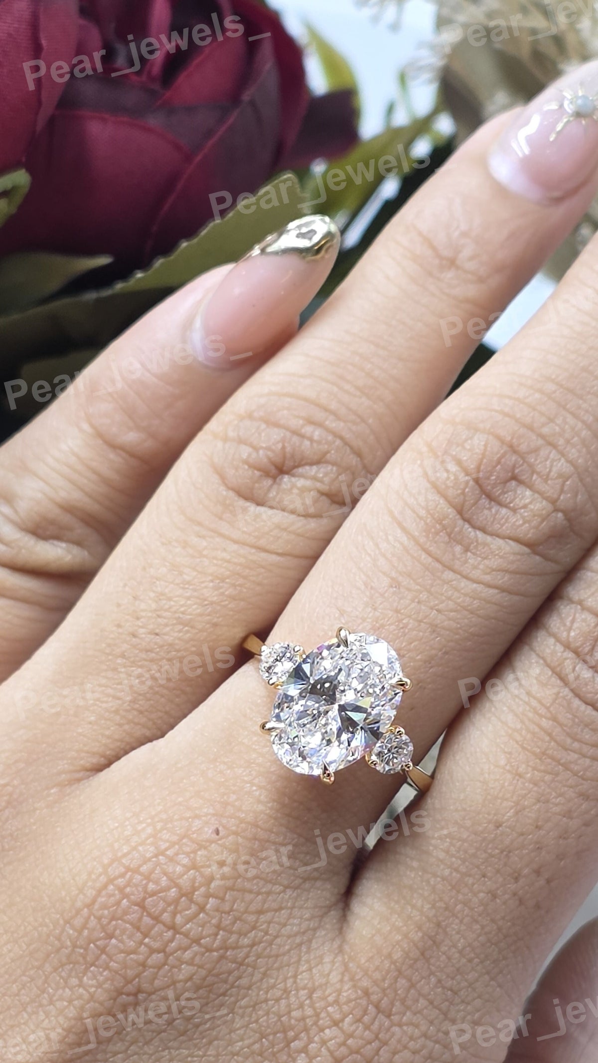 Iced Out 925 Sterling Silver Oval Cut Moissanite Diamond Engagement Women Wear Ring