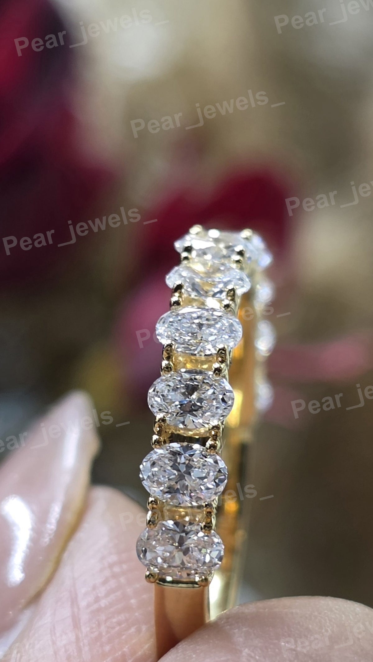 Oval Cut VVS Moissanite Diamond 925 Sterling Silver Eternity Band For Women wear