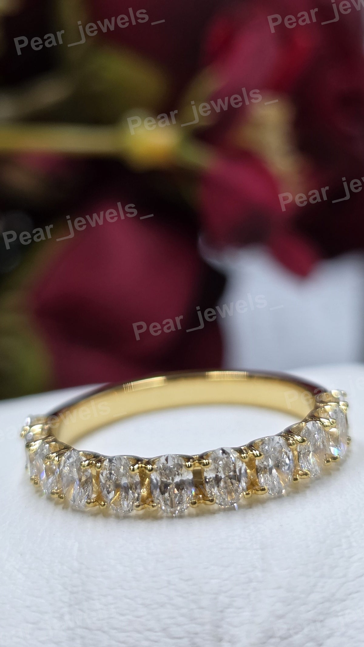 Oval Cut VVS Moissanite Diamond 925 Sterling Silver Eternity Band For Women wear