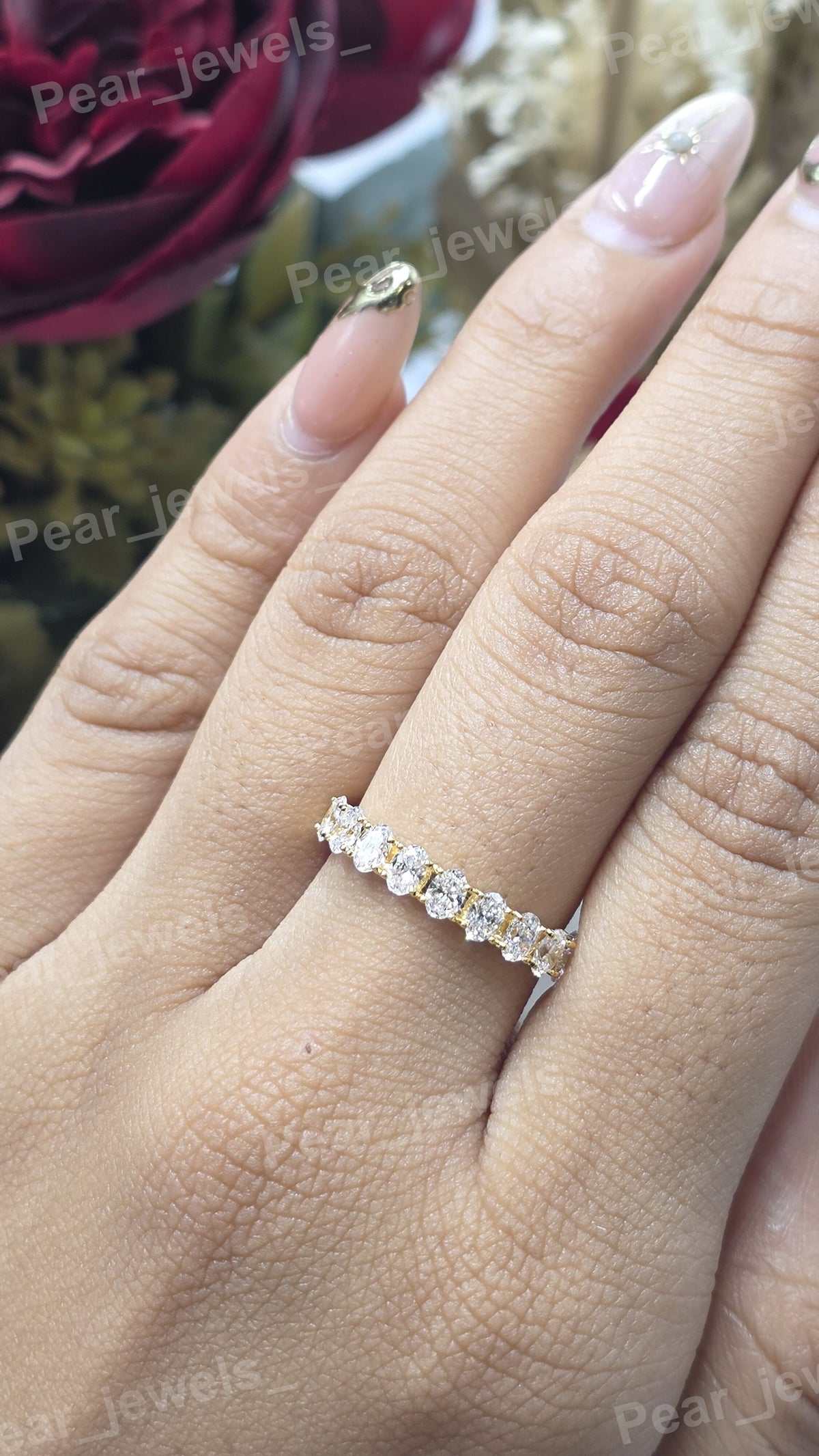 Oval Cut VVS Moissanite Diamond 925 Sterling Silver Eternity Band For Women wear