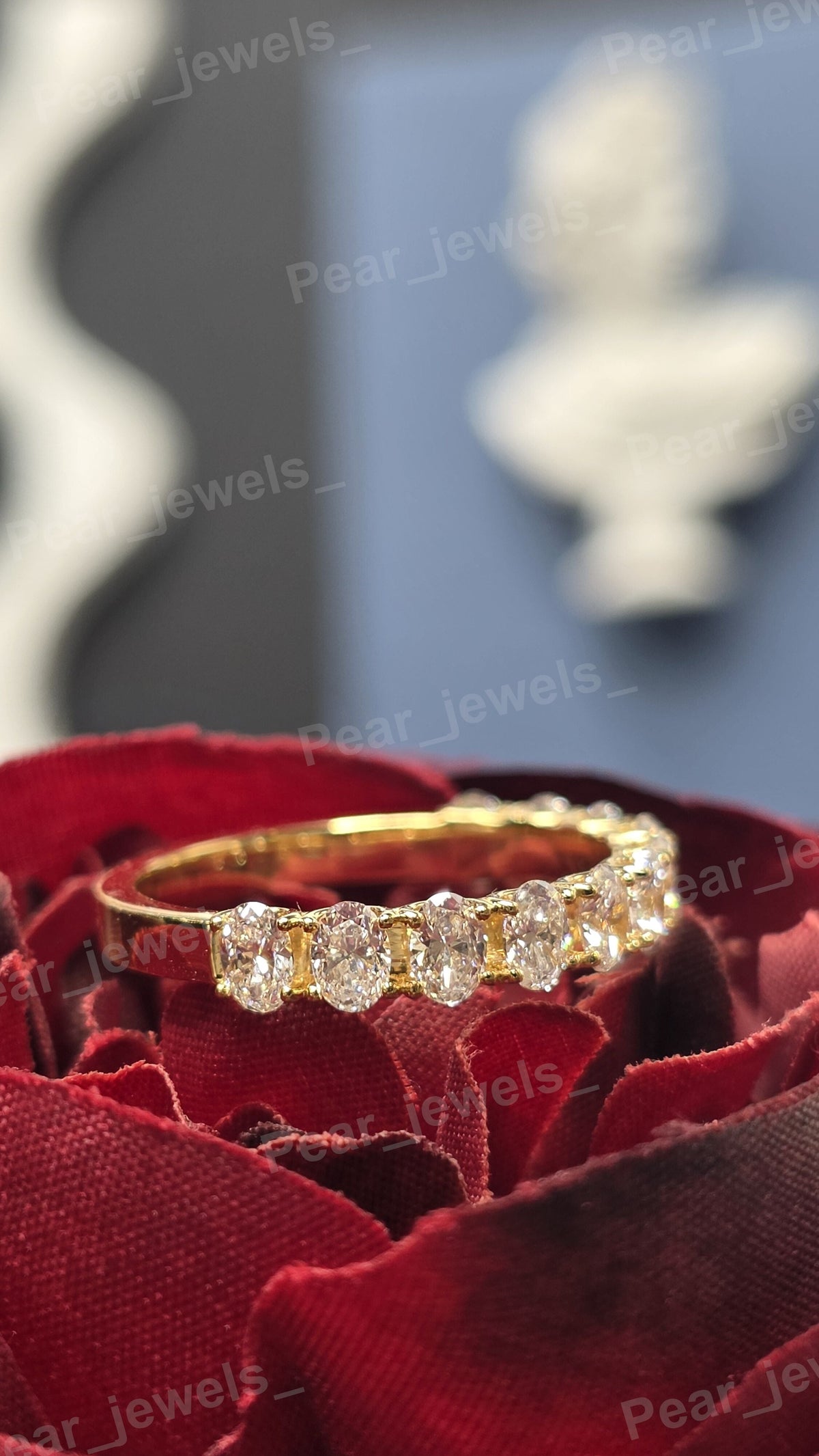 Oval Cut VVS Moissanite Diamond 925 Sterling Silver Eternity Band For Women wear