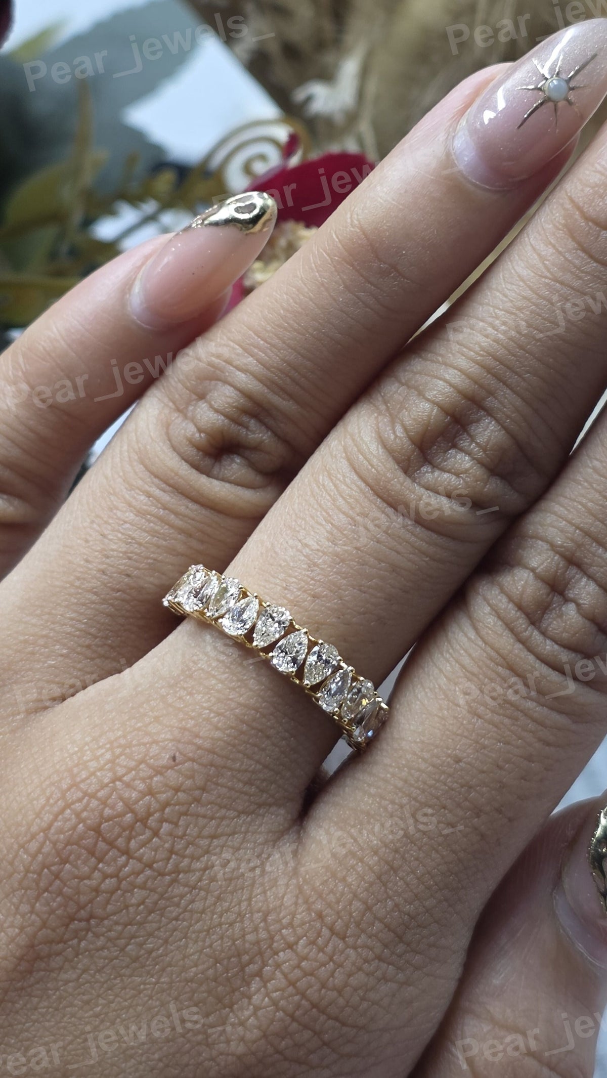 925 Sterling Silver Pear Cut Moissanite Diamond Eternity wedding Band Women Jewelry Gift