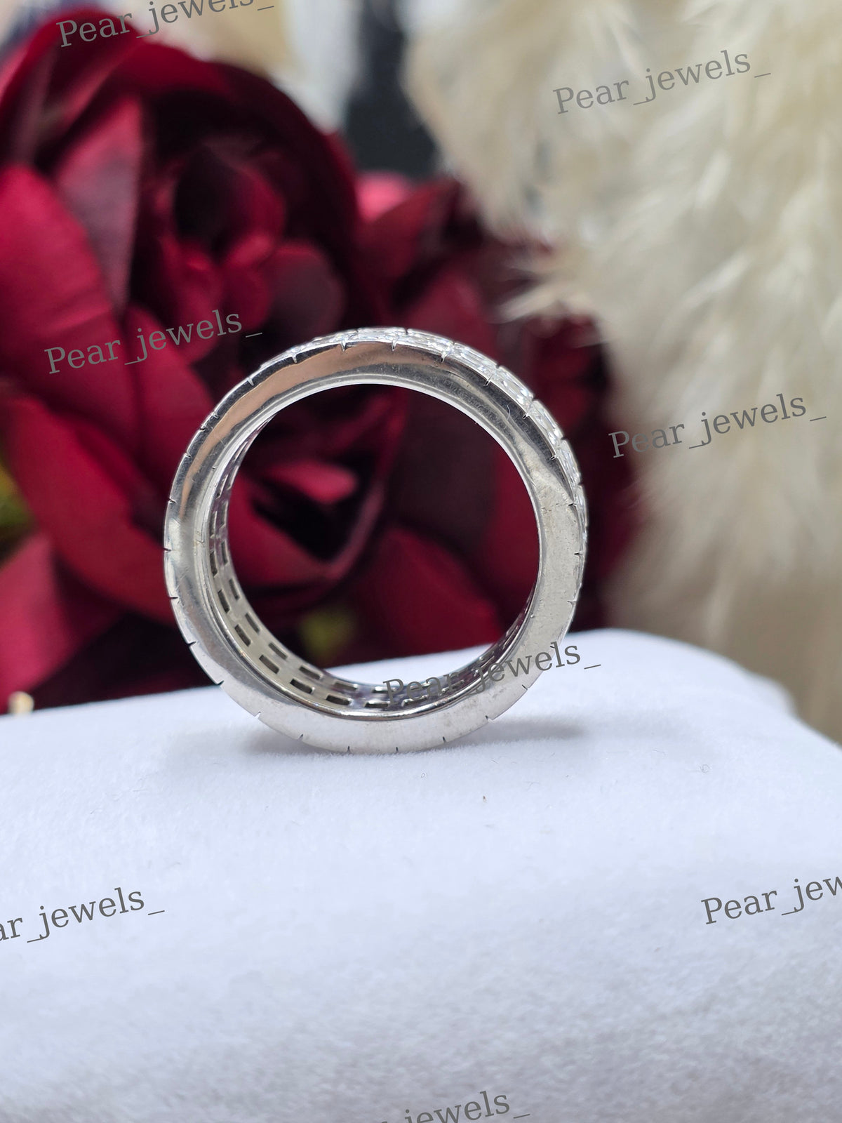 Luxury 925 Sterling Silver Iced Out VVS Moissanite Princess Cut Sparkling Bust Down Band