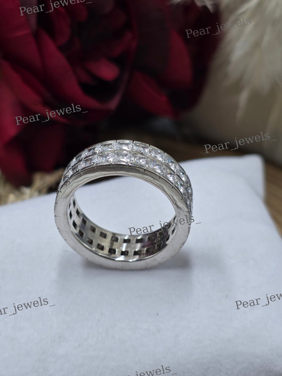 Luxury 925 Sterling Silver Iced Out VVS Moissanite Princess Cut Sparkling Bust Down Band