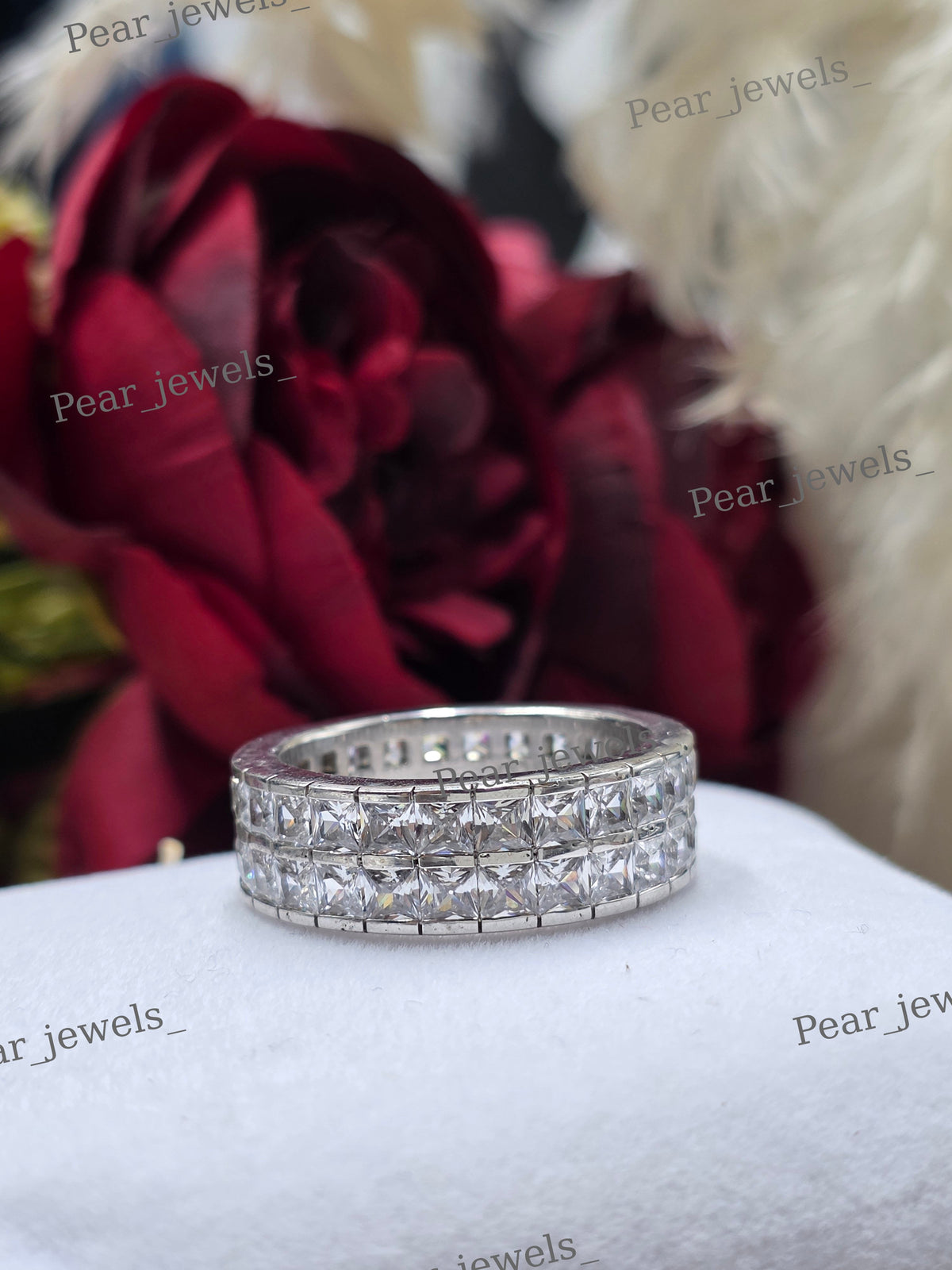 Luxury 925 Sterling Silver Iced Out VVS Moissanite Princess Cut Sparkling Bust Down Band