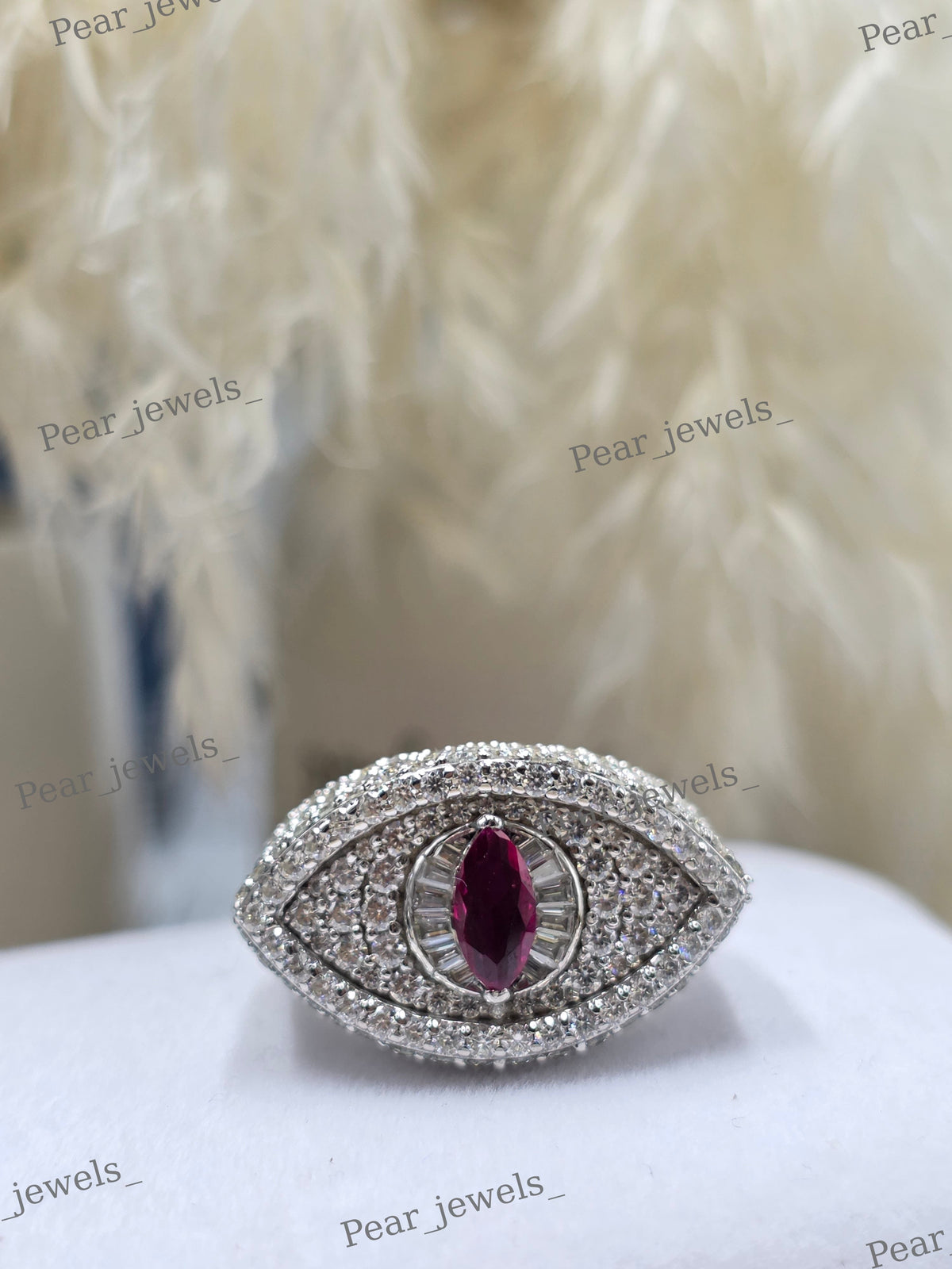 Eye Shape VVs Moissanite Diamond 925 Sterling Silver Ring For Party Wear