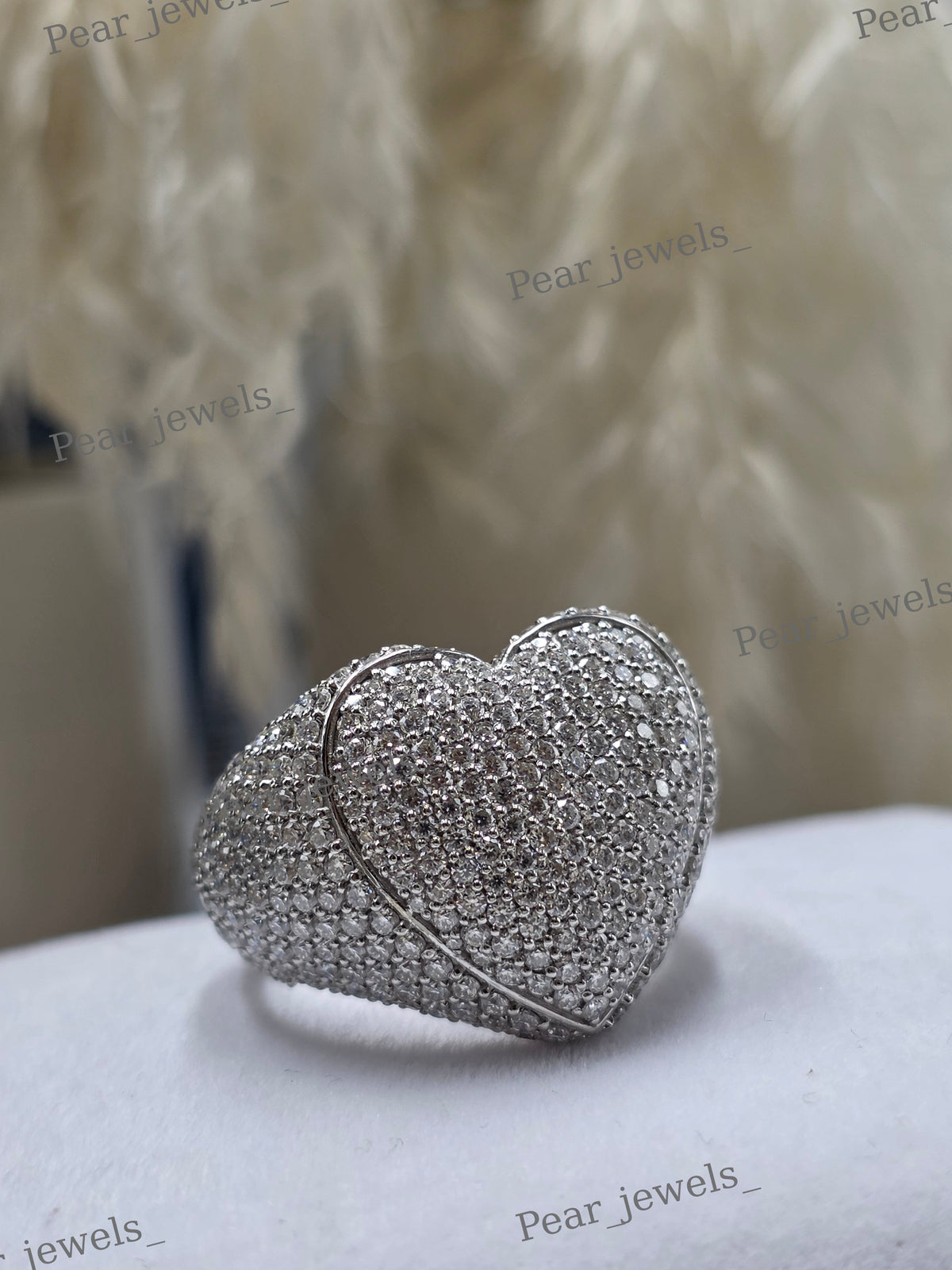 Iced Out Heart Shape 925 Silver Round Cut Moisasnite Diamond Wedding And Anniversary Ring
