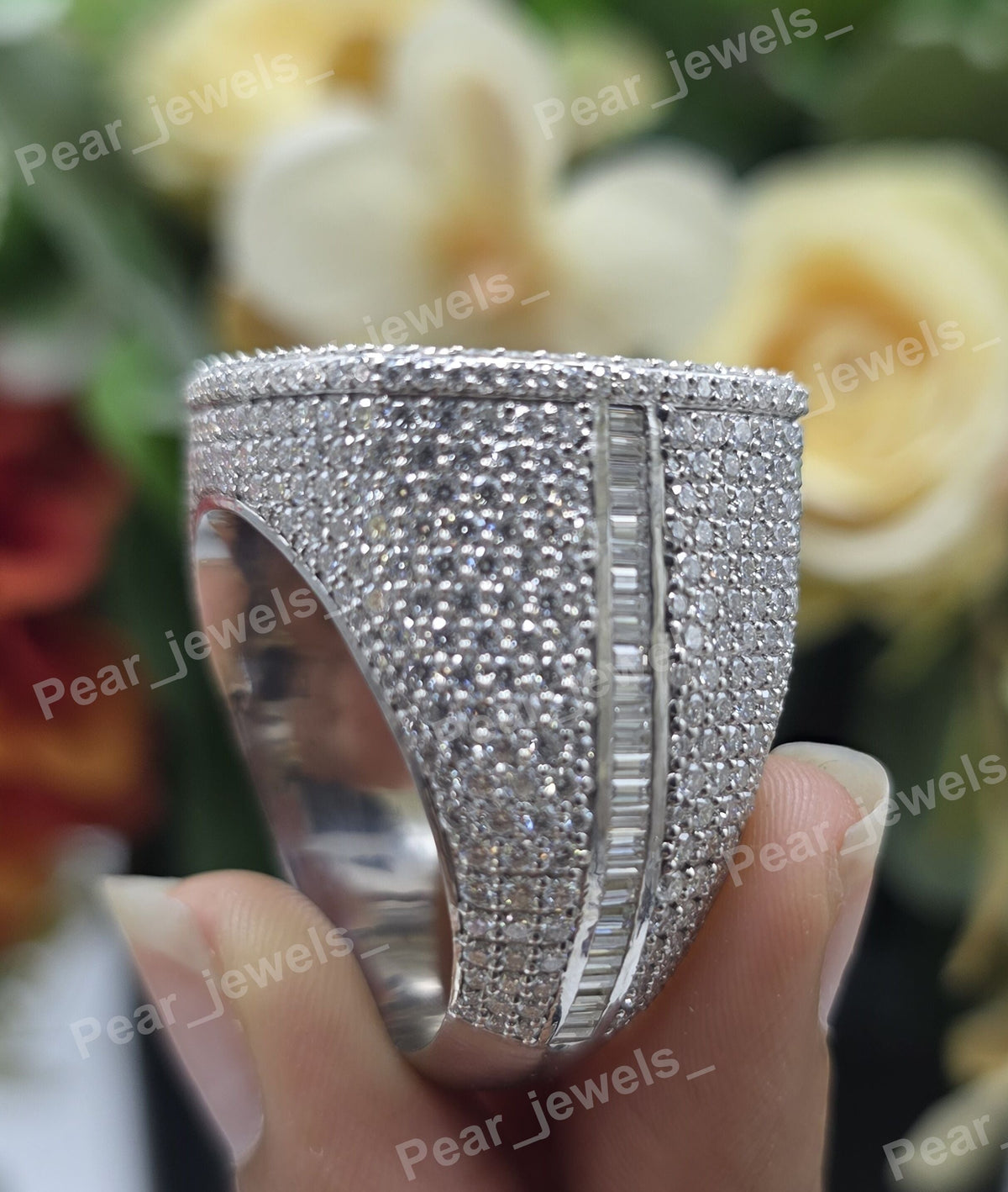 Iced Out Custom Letter Square VVS Moissanite Diamond 925 Sterling Silver Hip Hop Statement  Ring