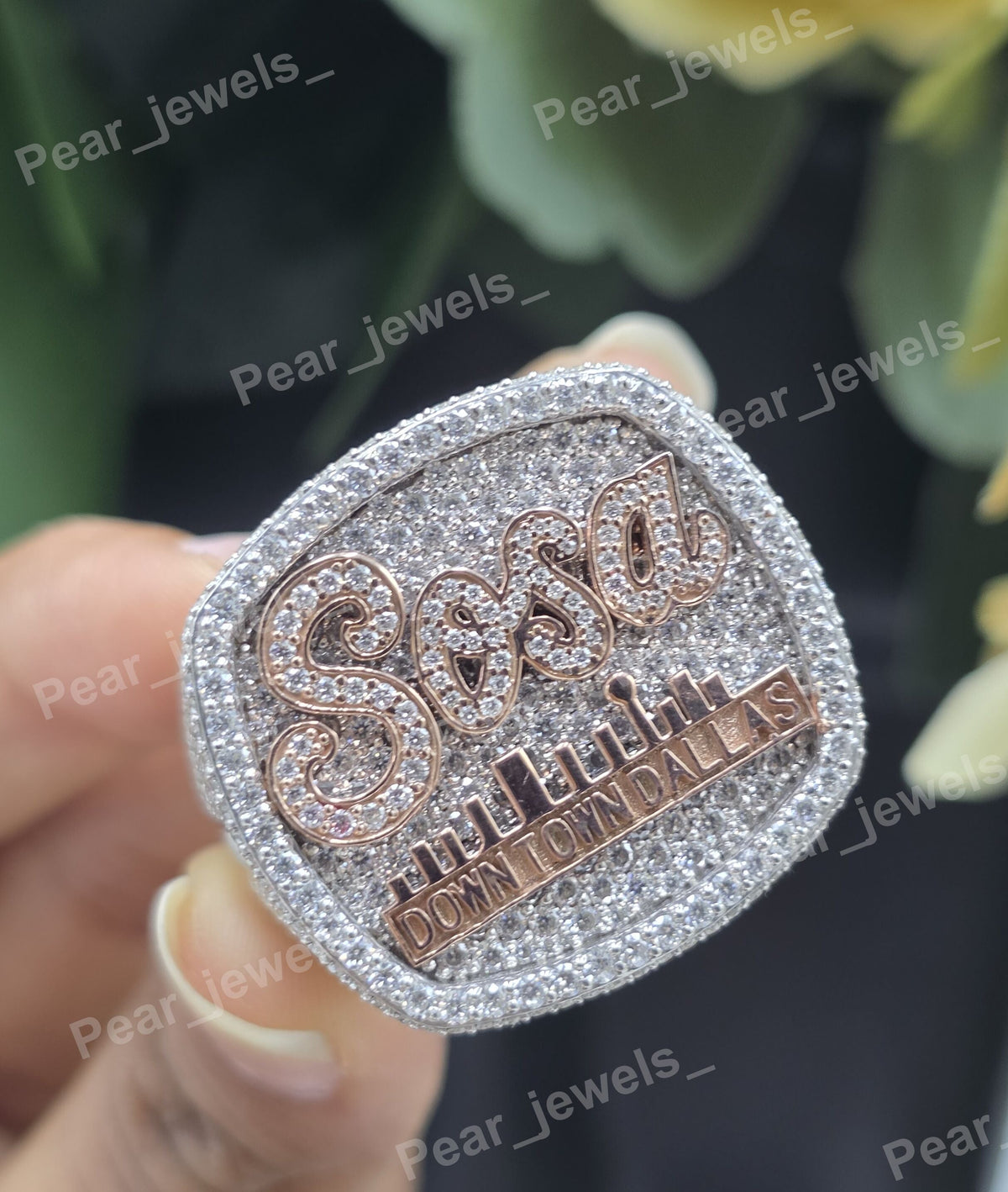 Iced Out Custom Letter Square VVS Moissanite Diamond 925 Sterling Silver Hip Hop Statement  Ring