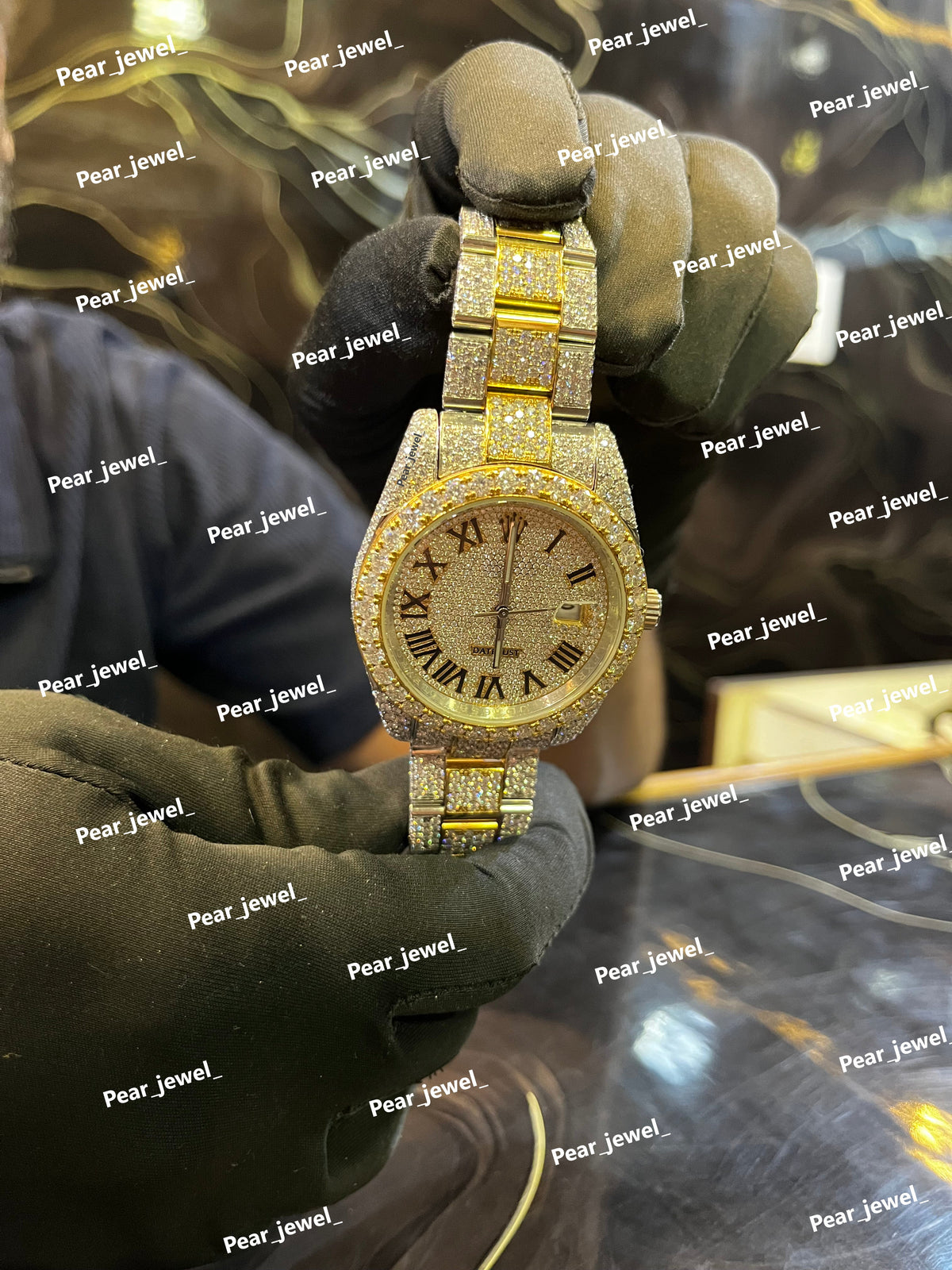 Iced Out Moissanite Diamond Watch Stainless Steel Roman Dial Luxury Bling Wrist Watch