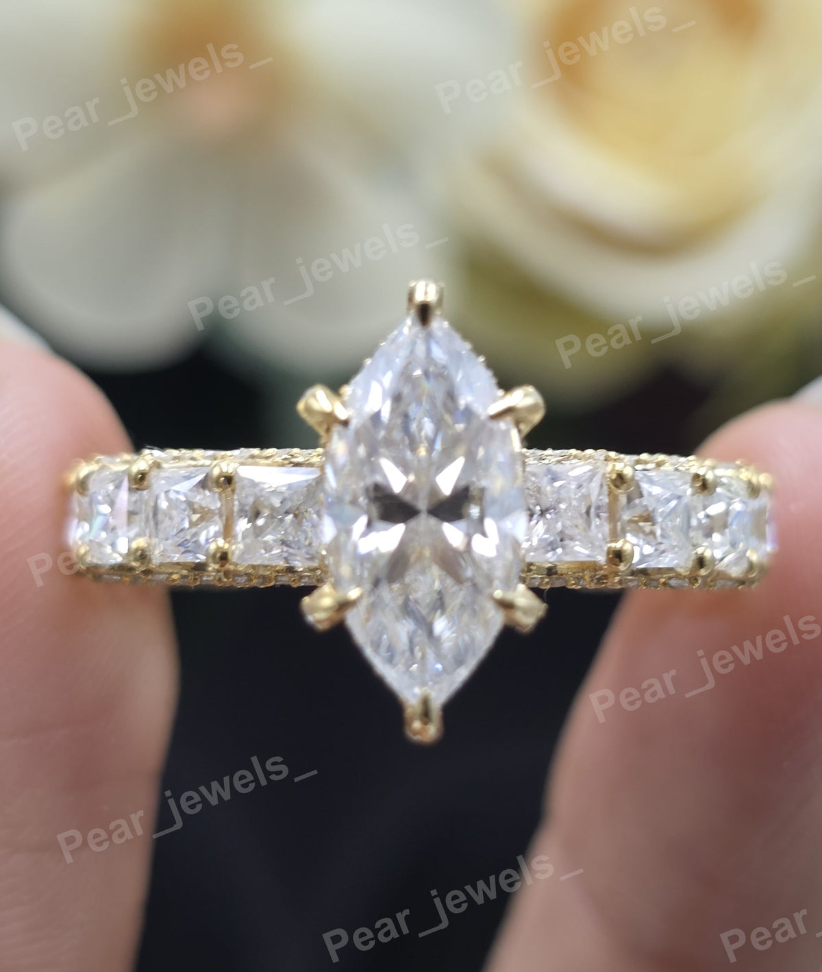 Iced Out Marquise Cut VVS Moissanite Silver Engagement Ring For Women Wear