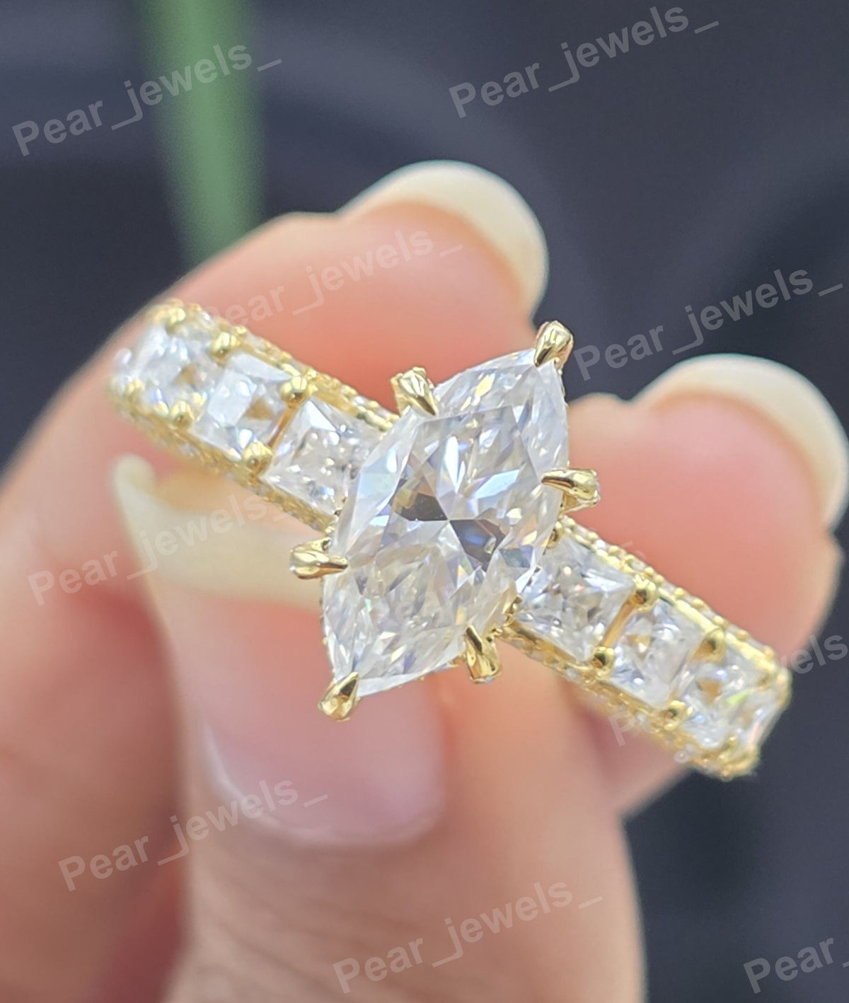 Iced Out Marquise Cut VVS Moissanite Silver Engagement Ring For Women Wear