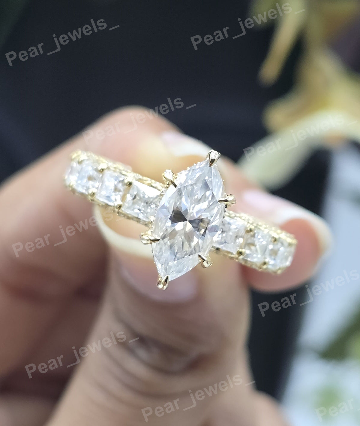 Iced Out Marquise Cut VVS Moissanite Silver Engagement Ring For Women Wear