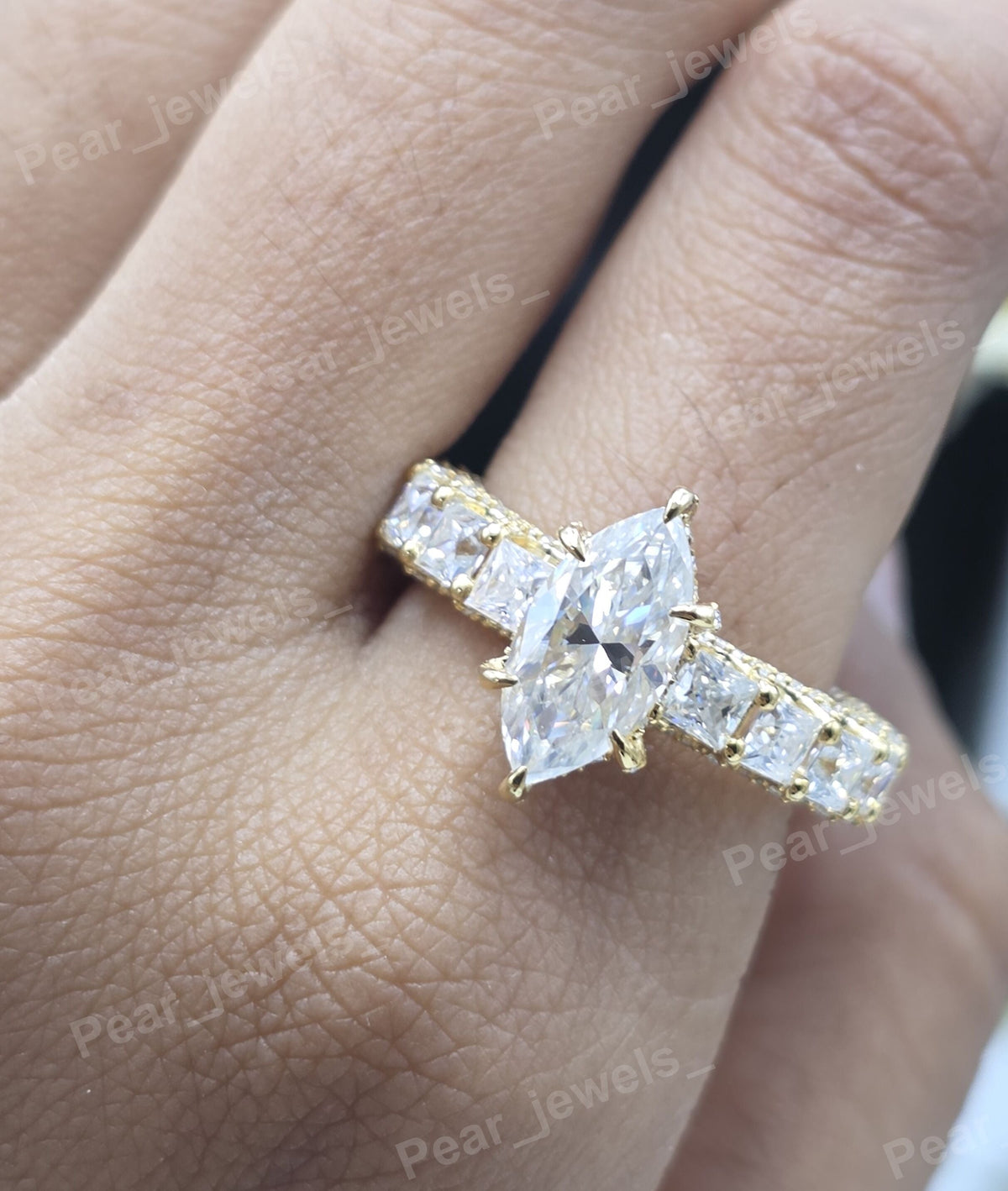Iced Out Marquise Cut VVS Moissanite Silver Engagement Ring For Women Wear