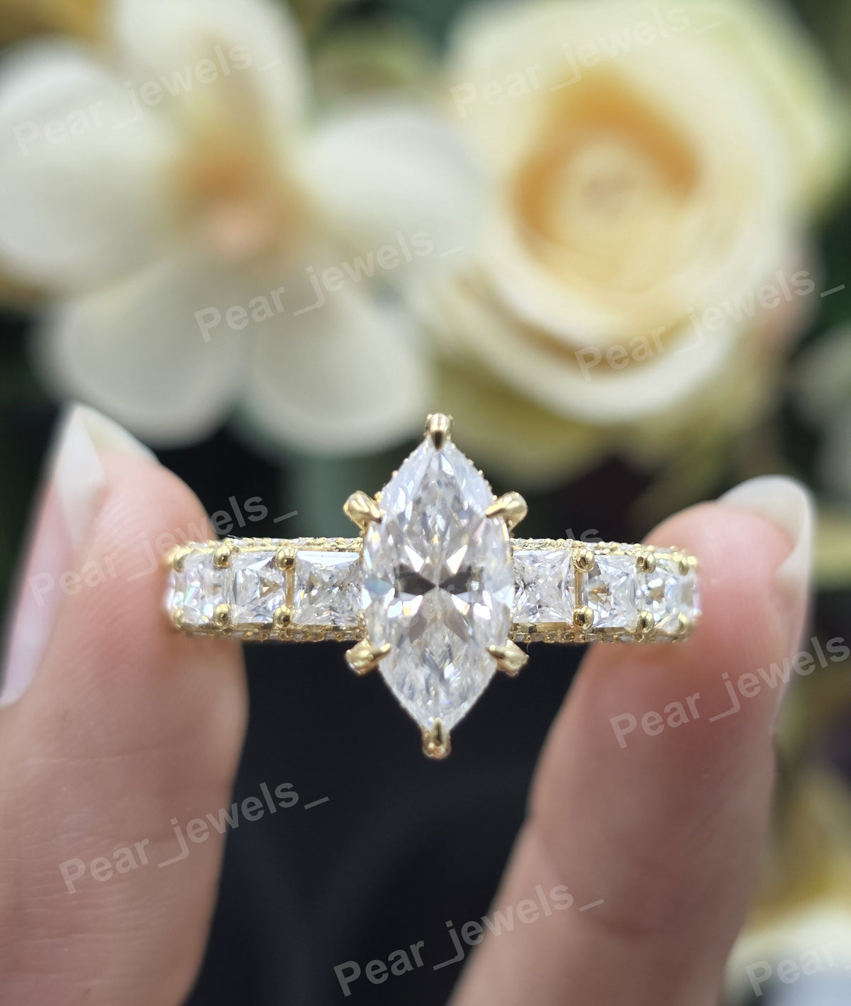 Iced Out Marquise Cut VVS Moissanite Silver Engagement Ring For Women Wear