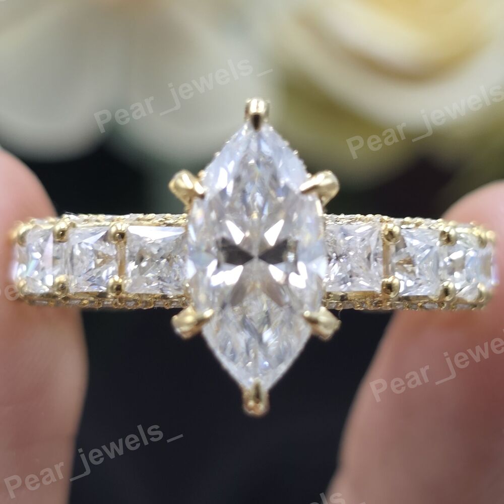 Iced Out Marquise Cut VVS Moissanite Silver Engagement Ring For Women Wear
