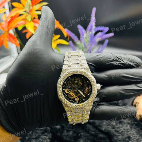 Iced Out Stainless Steel VVS Moissanite Diamond Wrist Watch