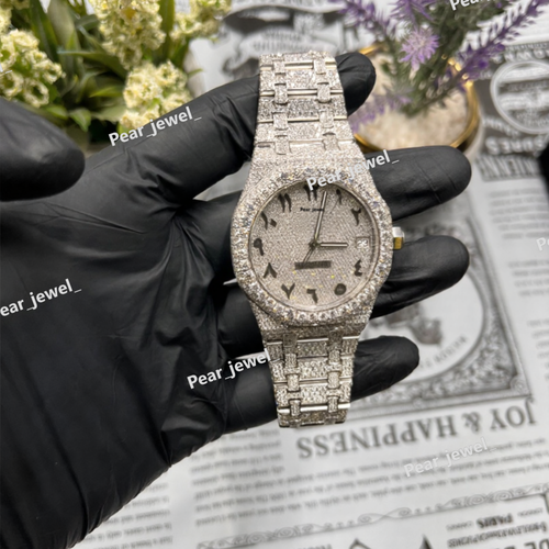 Bust Down VVS Moissanite Stainless Steel Arabic Dial Watch