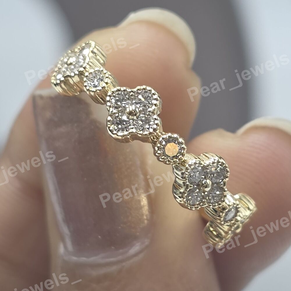 925 Silver Clover Half Eternity VVS Moissanite Diamond Band For Women Wear