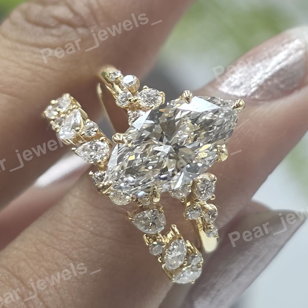 VVS Moissanite Diamond Iced Out 925 Sterling Silver Engagement & Wedding Ring Set