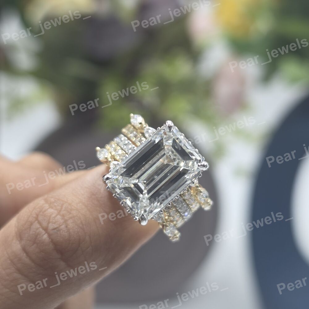Emerald Cut Moissanite Iced Out 925 Silver Sparkling Wrist Wear Ring For Women