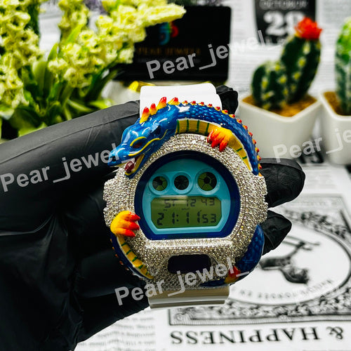 Iced Out Dragon Design Digital Moissanite Luxury HipHop Bling Wrist Watch Unisex