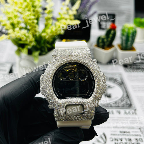 Bust Down VVS Moissanite Dial Rubber Band Iced Out HipHop Watch For Unisex