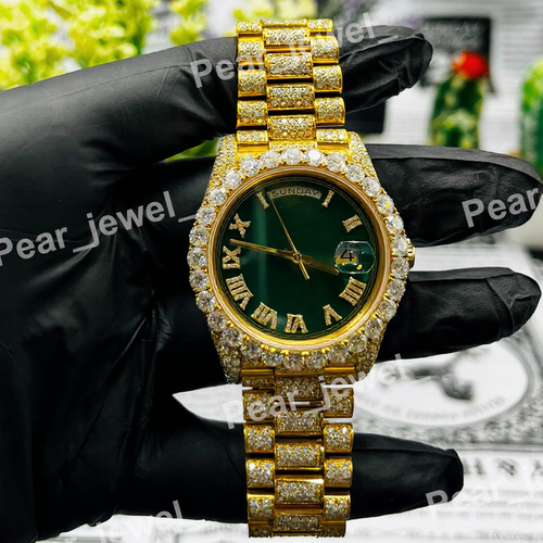 Iced Out Stainless Steel Moissanite Diamond Roman HipHop Watch