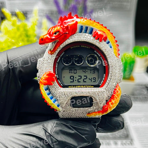 Iced Out Dragon Red Moissanite Diamond Style HipHop Bling Luxury Wristwatch Unisex Gift