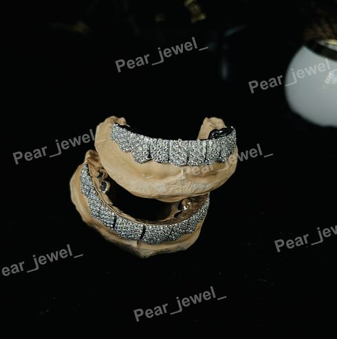 Iced Out Silver Grillz Hip Hop Diamond Teeth Caps Bling