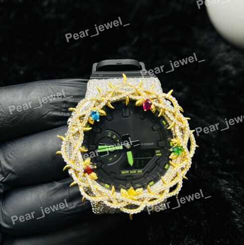Iced Out Thorn Bezel Watch With Colour Stone Luxury Statement Watch