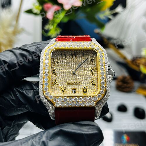 Arabic Moissanite Diamond Case Dial Iced Out Hip Hop Bling Wrist Watch