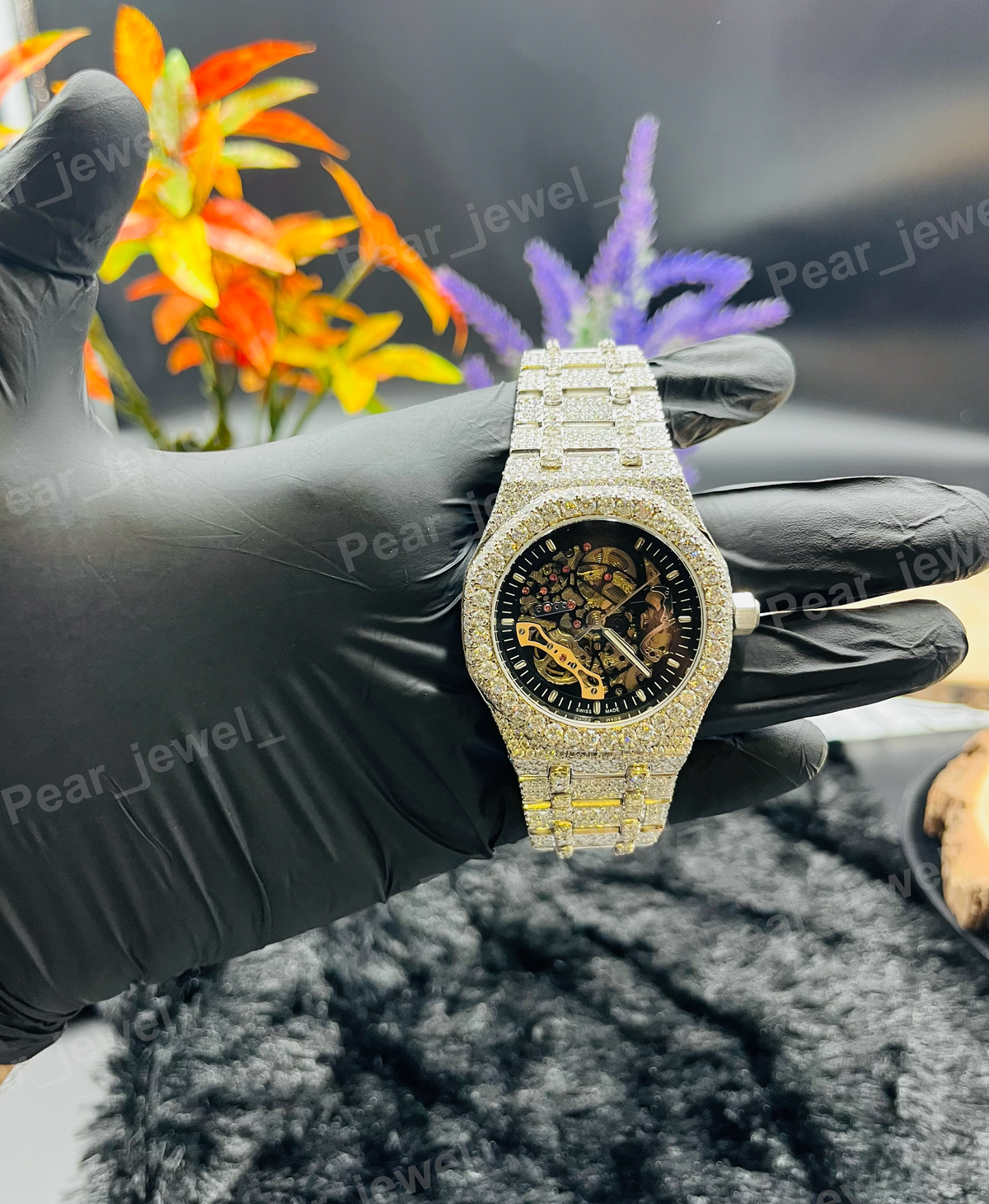 Iced Out Stainless Steel VVS Moissanite Diamond Wrist Watch