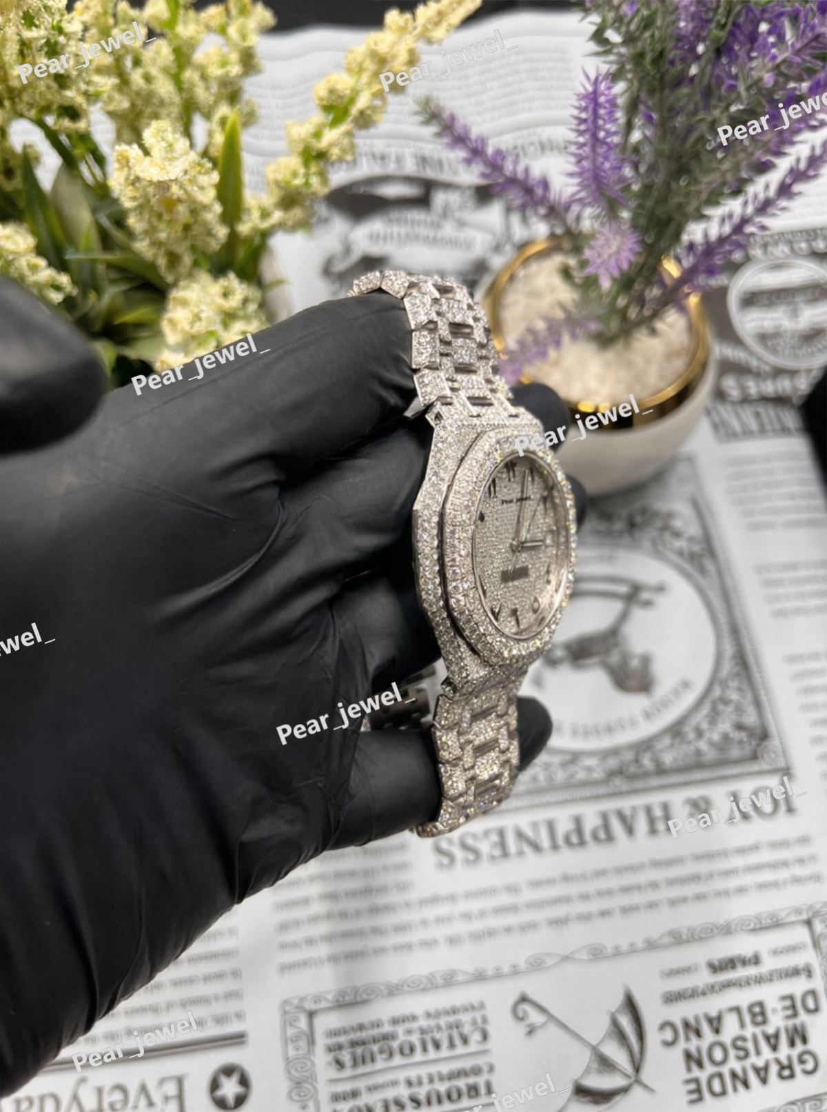Bust Down VVS Moissanite Stainless Steel Arabic Dial Watch